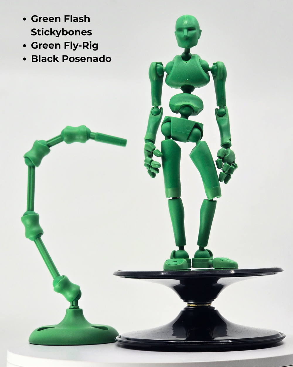 Green Flash) Studio Kit – Chroma-Key Stickybones + Fly-Rig + Black