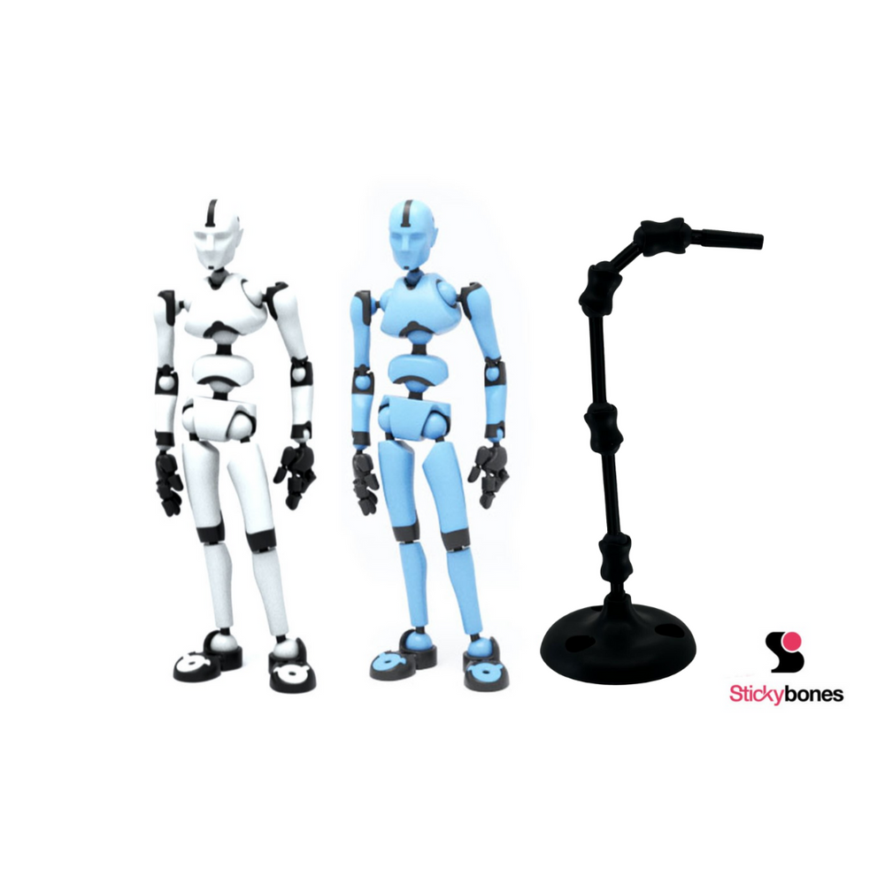 2 Stickybones & 1 Fly-Rig (Choose Color) | Poseable Magnetic Human